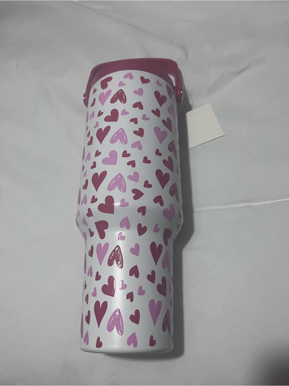 White Travel Tumbler with Pink Heart Pattern-Hobby Lobby